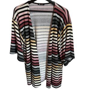 Vision USA Rainbow Striped Kimono Cardigan Womens Small Glitter Sparkle